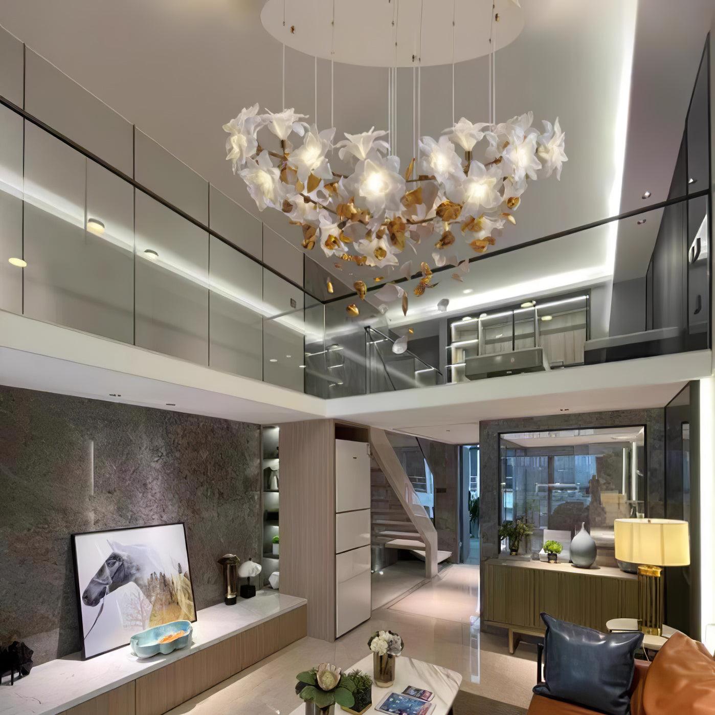 Araeos Chandelier en Laiton Fleurs Volantes et Papillons - Neutralighting