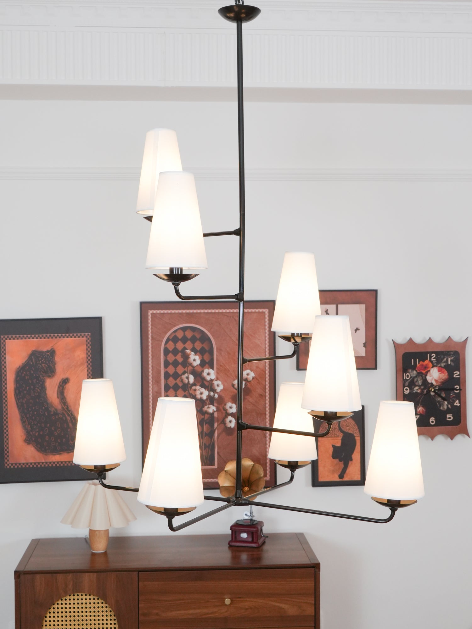 Lustra Chandelier Vertical en Cuivre et Lin - Neutralighting