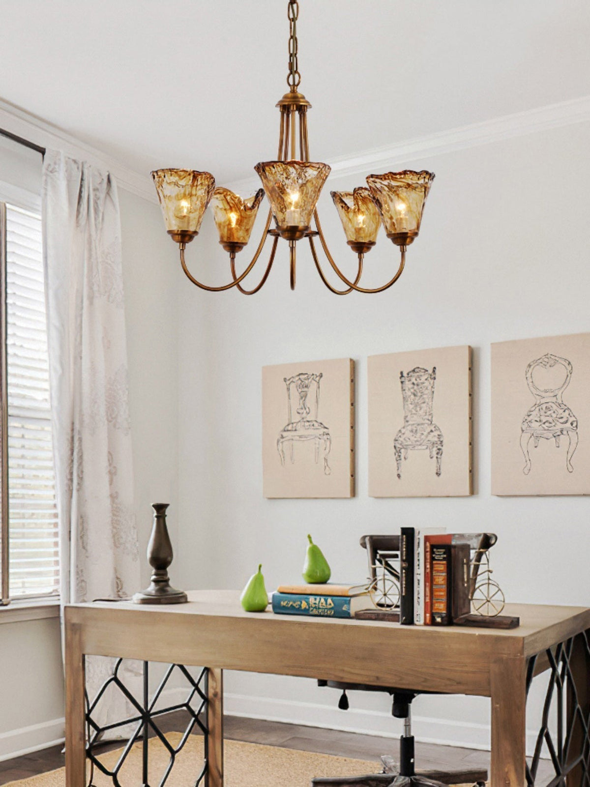Ilsilis Lustre Métal Laiton Ambre Vintage Industriel - Neutralighting