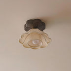 Lampe Plafond Abat-jour Tissu Festonné Plafond Bois de Noyer Vintage - Neutralighting