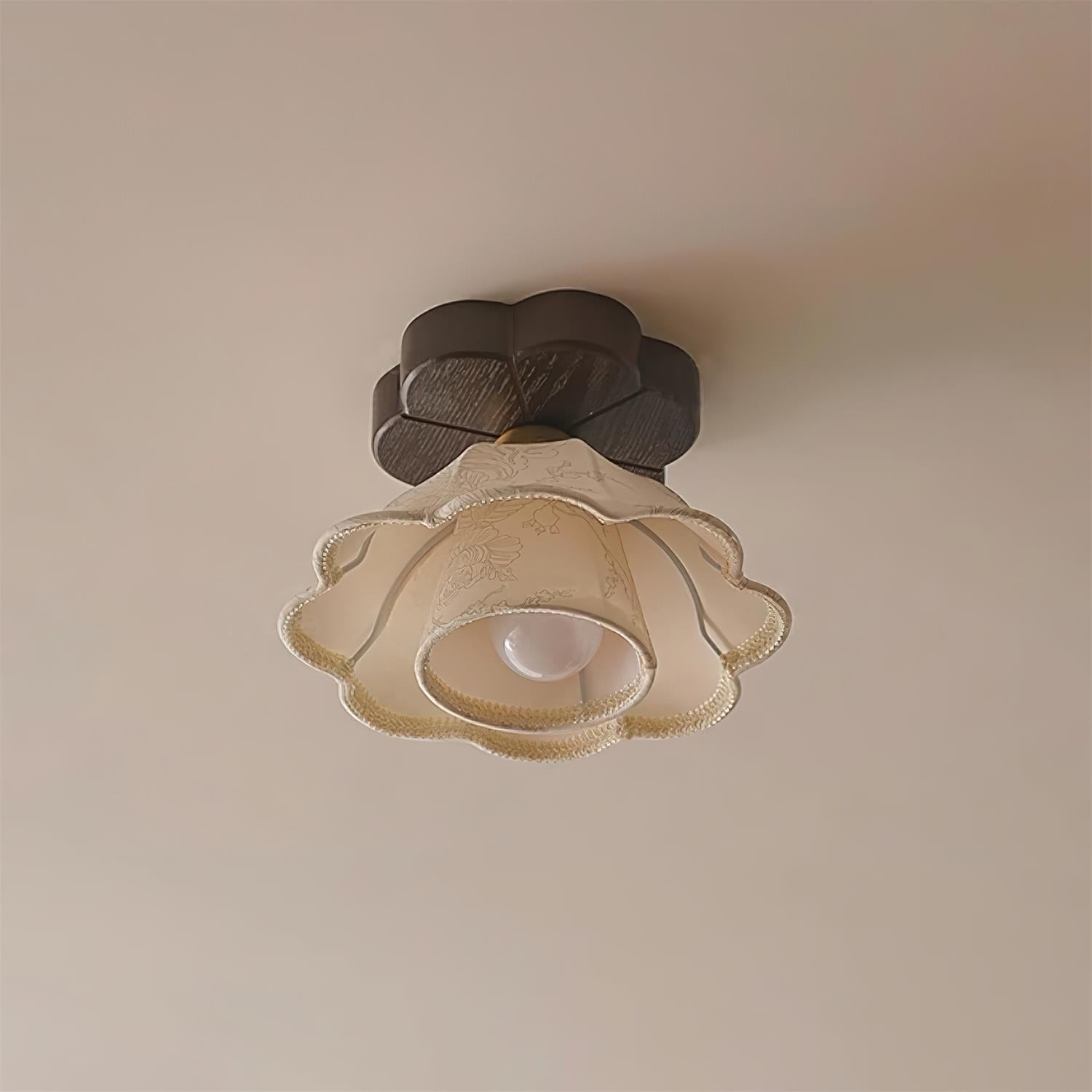 Lampe Plafond Abat-jour Tissu Festonné Plafond Bois de Noyer Vintage - Neutralighting