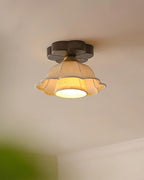 Lampe Plafond Abat-jour Tissu Festonné Plafond Bois de Noyer Vintage - Neutralighting