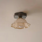 Lampe Plafond Abat-jour Tissu Festonné Plafond Bois de Noyer Vintage - Neutralighting