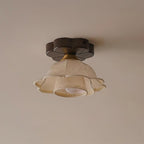 Lampe Plafond Abat-jour Tissu Festonné Plafond Bois de Noyer Vintage - Neutralighting
