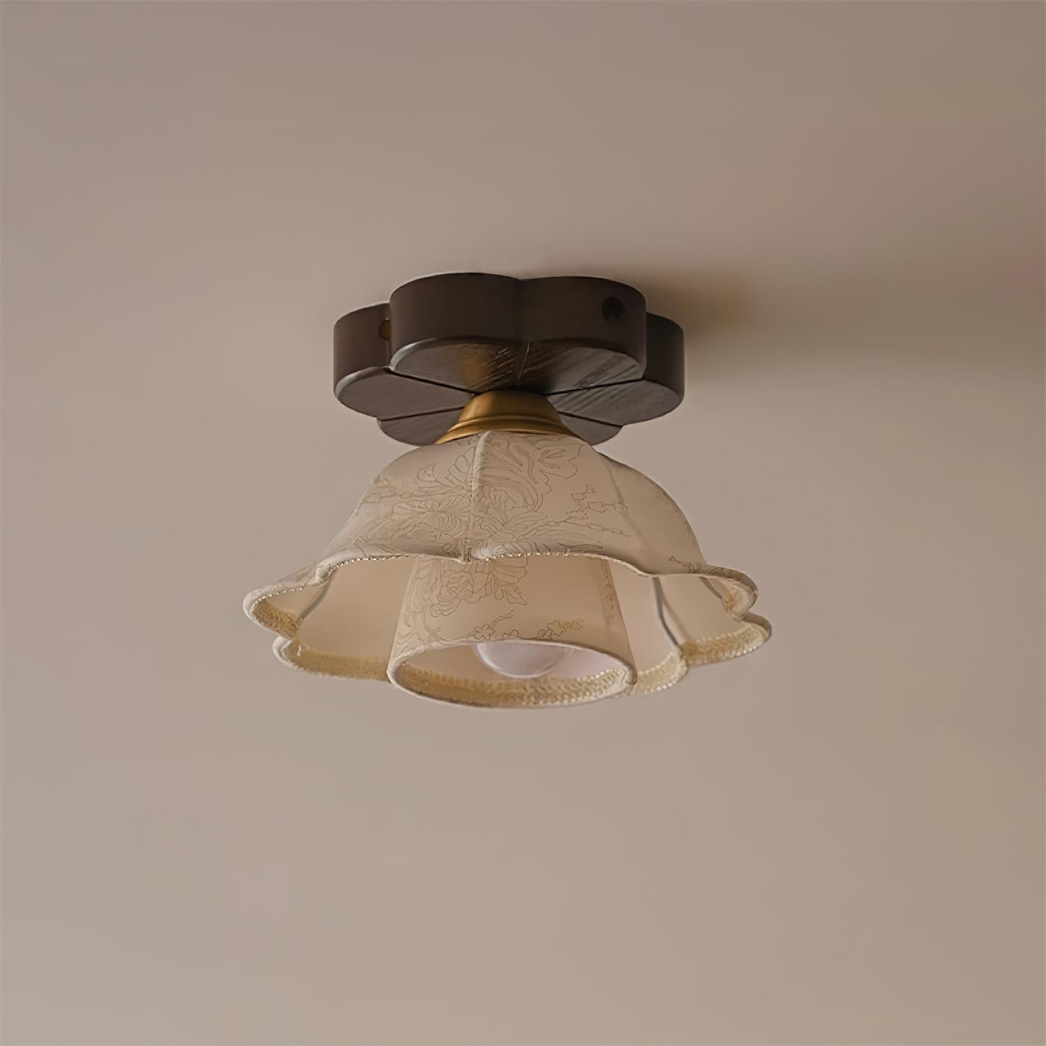 Lampe Plafond Abat-jour Tissu Festonné Plafond Bois de Noyer Vintage - Neutralighting