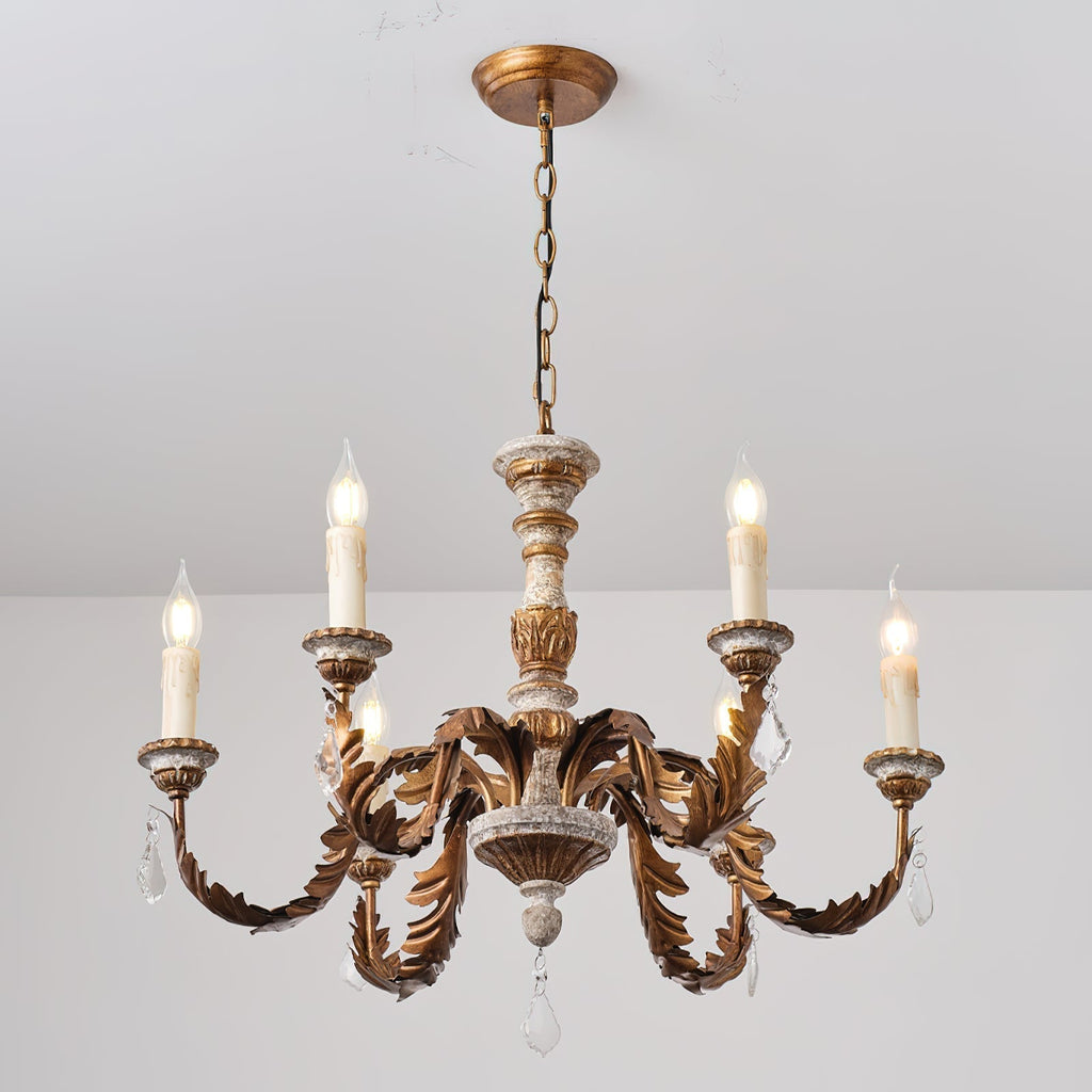 Ivinila Lustre Industriel Vintage En Bois Massif Et Cristal - Neutralighting