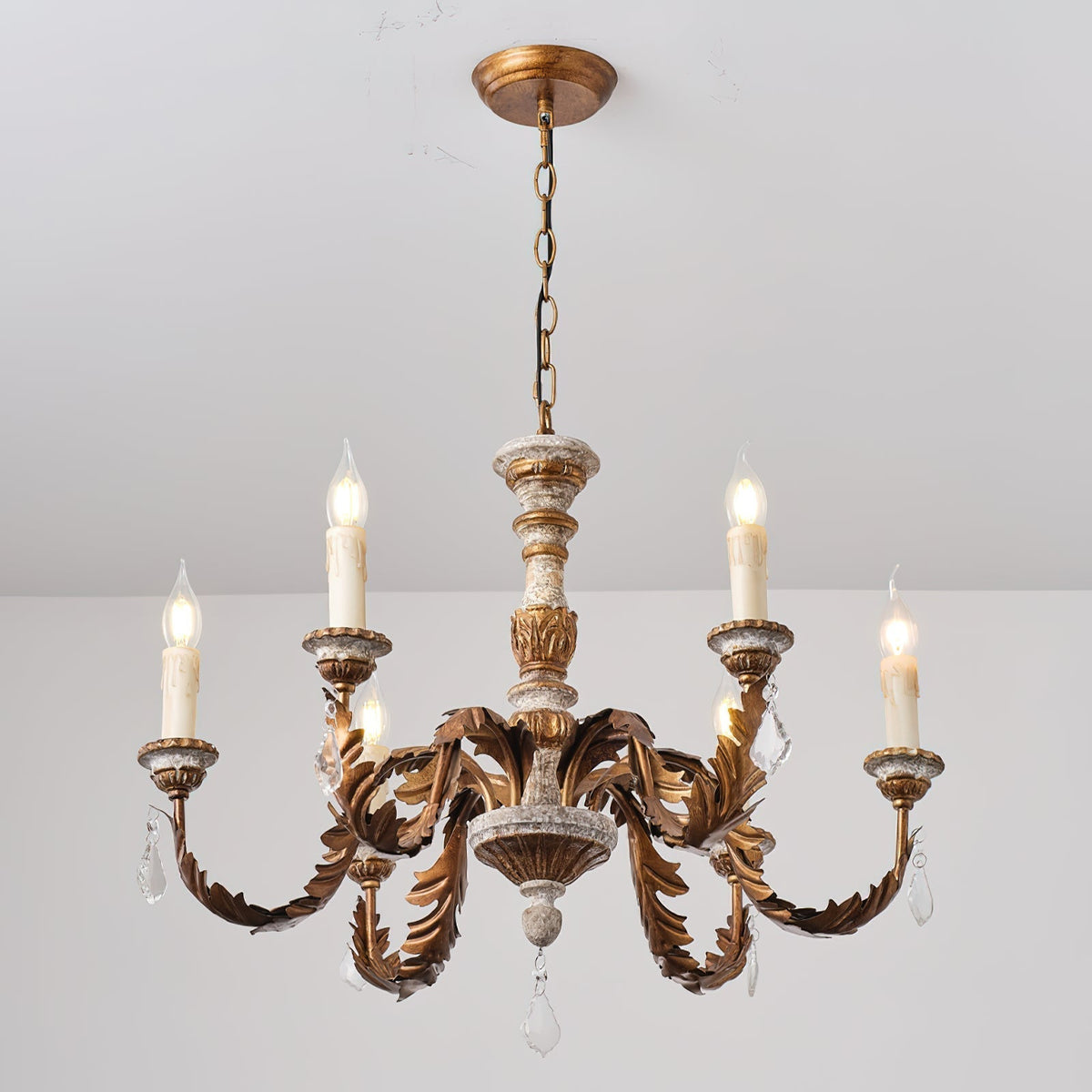 Ivinila Lustre Industriel Vintage En Bois Massif Et Cristal - Neutralighting