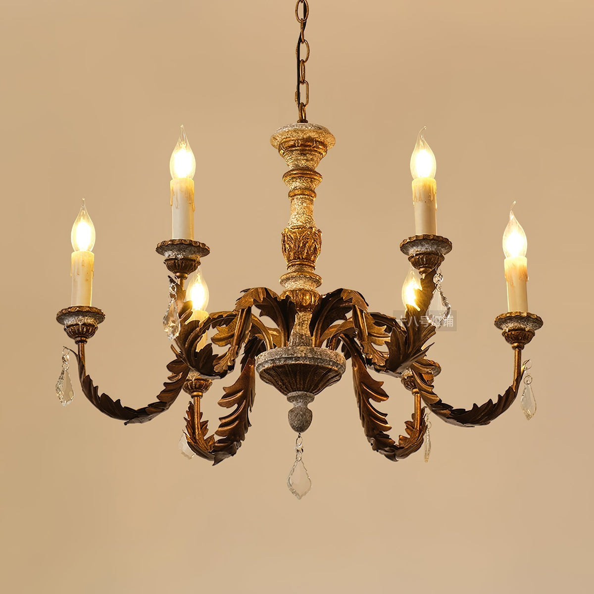 Ivinila Lustre Industriel Vintage En Bois Massif Et Cristal - Neutralighting