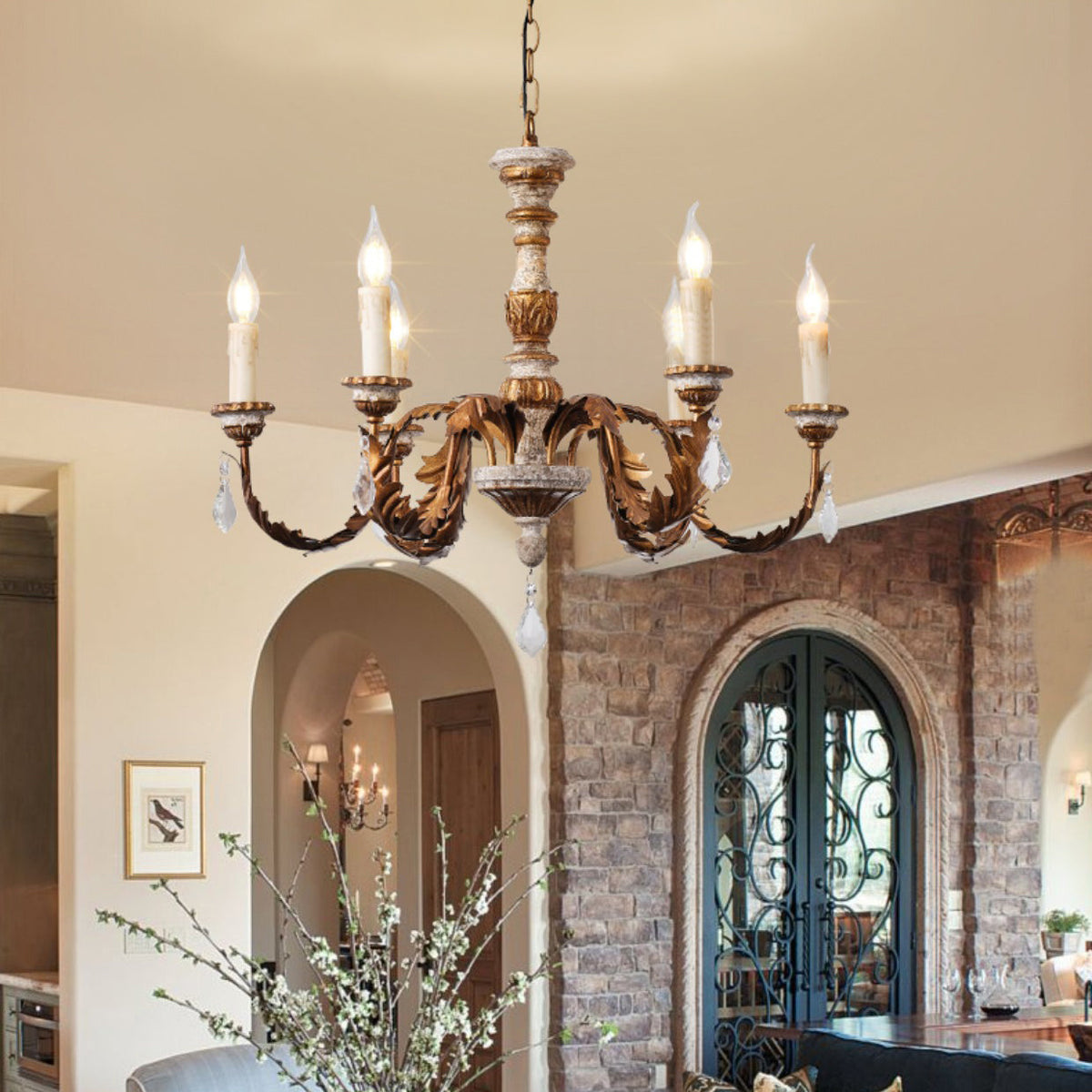 Ivinila Lustre Industriel Vintage En Bois Massif Et Cristal - Neutralighting
