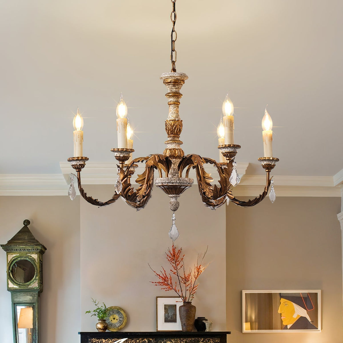 Ivinila Lustre Industriel Vintage En Bois Massif Et Cristal - Neutralighting