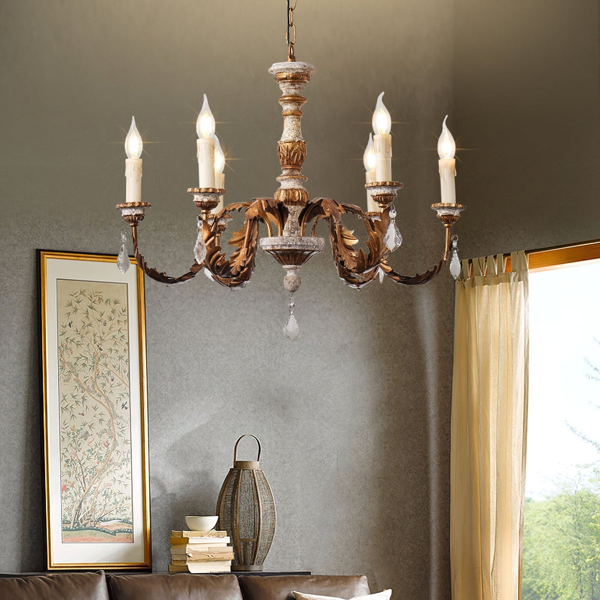 Ivinila Lustre Industriel Vintage En Bois Massif Et Cristal - Neutralighting