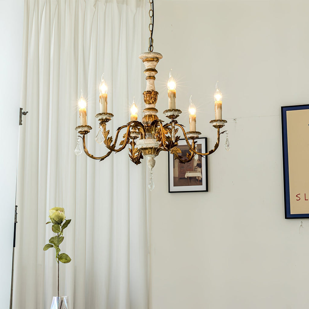 Ivinila Lustre Industriel Vintage En Bois Massif Et Cristal - Neutralighting
