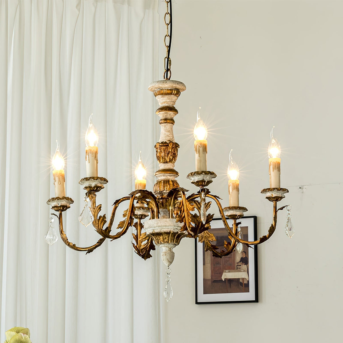 Ivinila Lustre Industriel Vintage En Bois Massif Et Cristal - Neutralighting