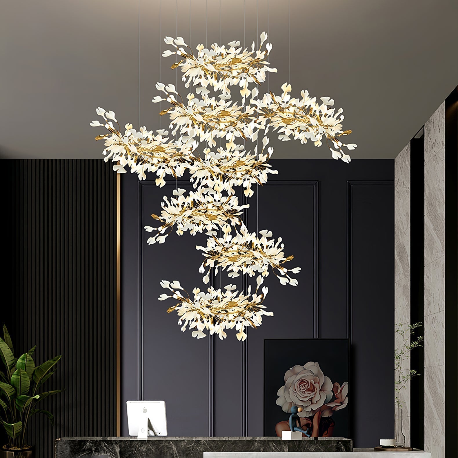 Olivia Céramique Gingko Feuille Lustre - Neutralighting