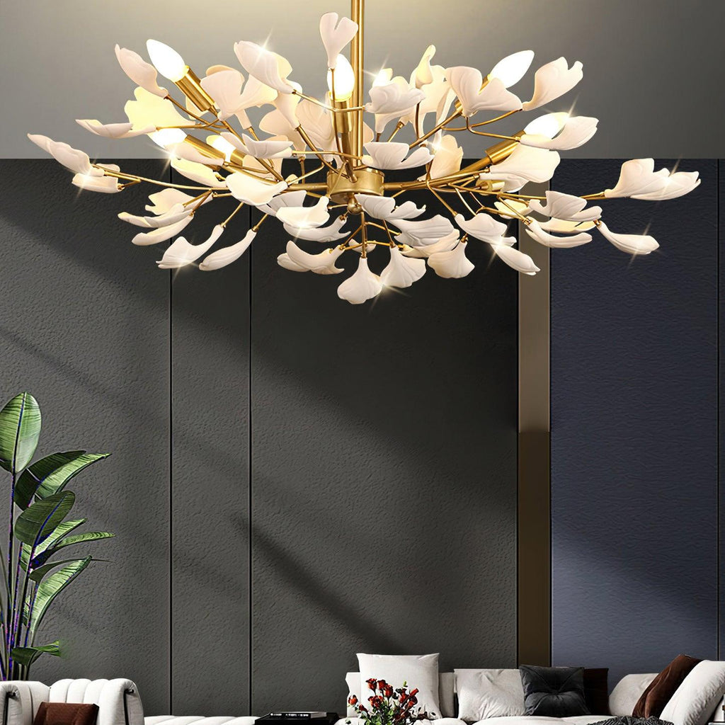 Olivia Chandelier en Céramique Ginkgo Art Feuilles - Neutralighting