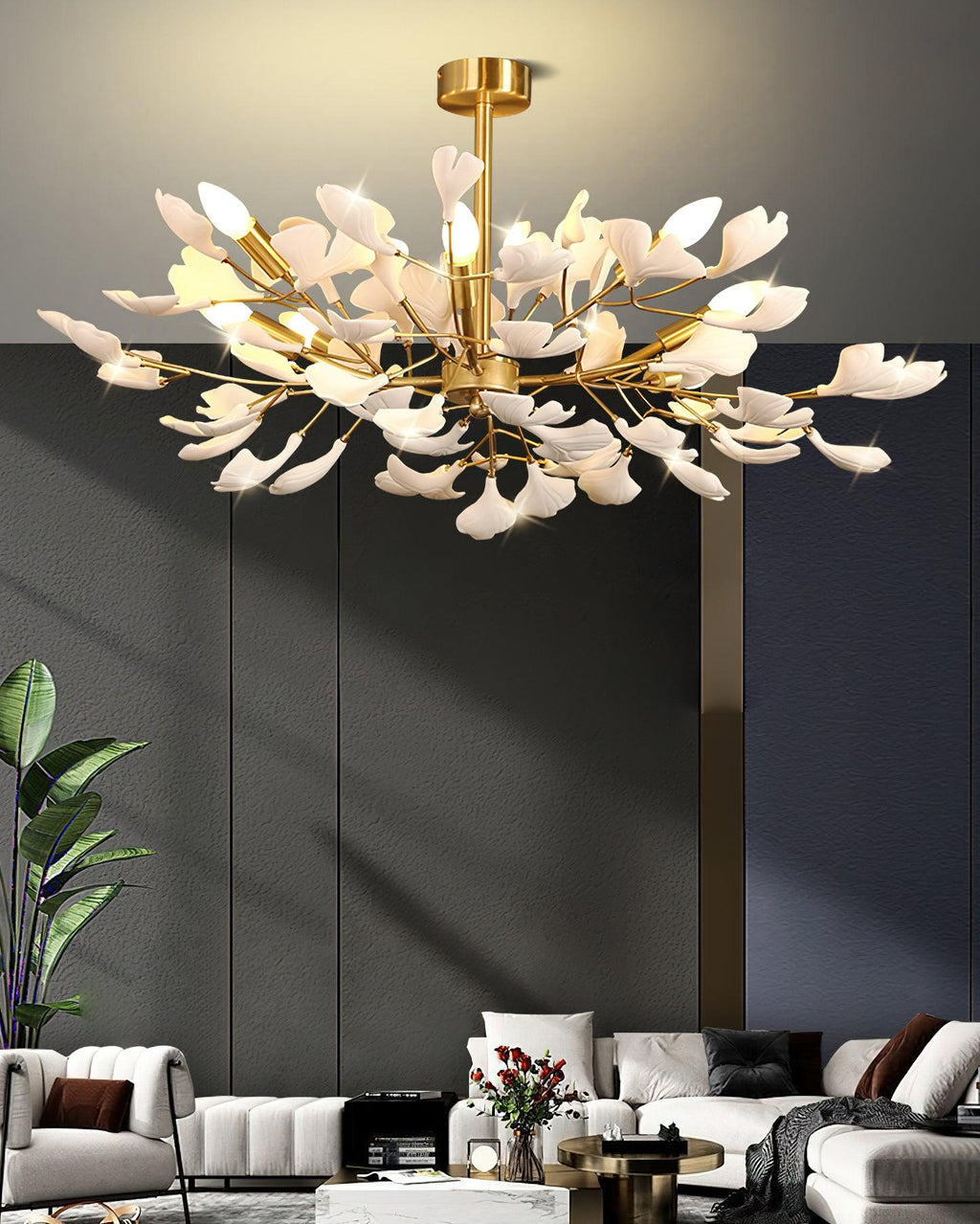 Olivia Chandelier en Céramique Ginkgo Art Feuilles - Neutralighting
