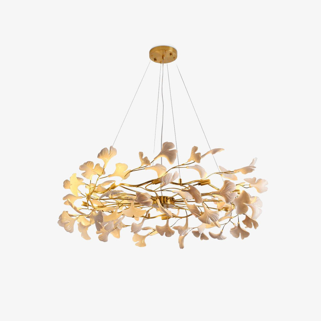 Aurora Chandelier Ginkgo Leaf Ceramic Sculptural - Neutralighting
