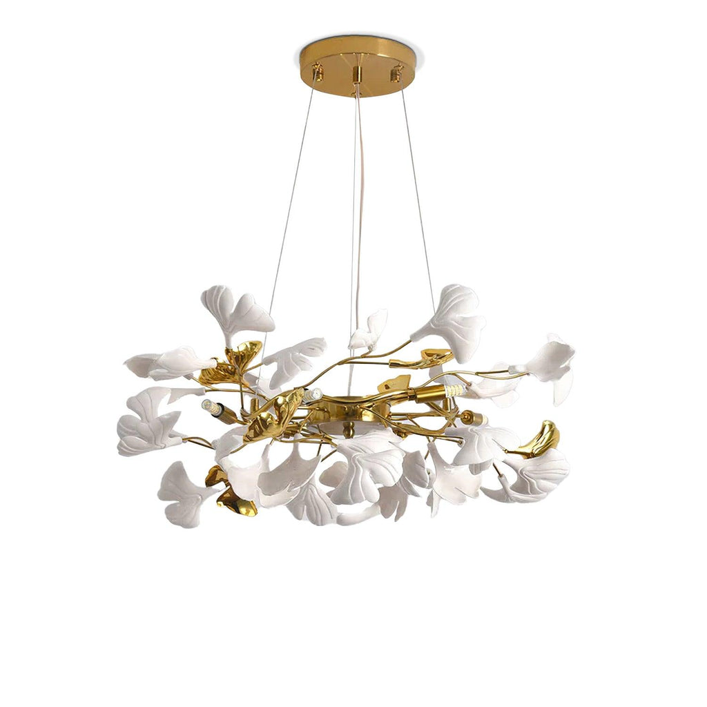 Aurora Chandelier Ginkgo Leaf Ceramic Sculptural - Neutralighting