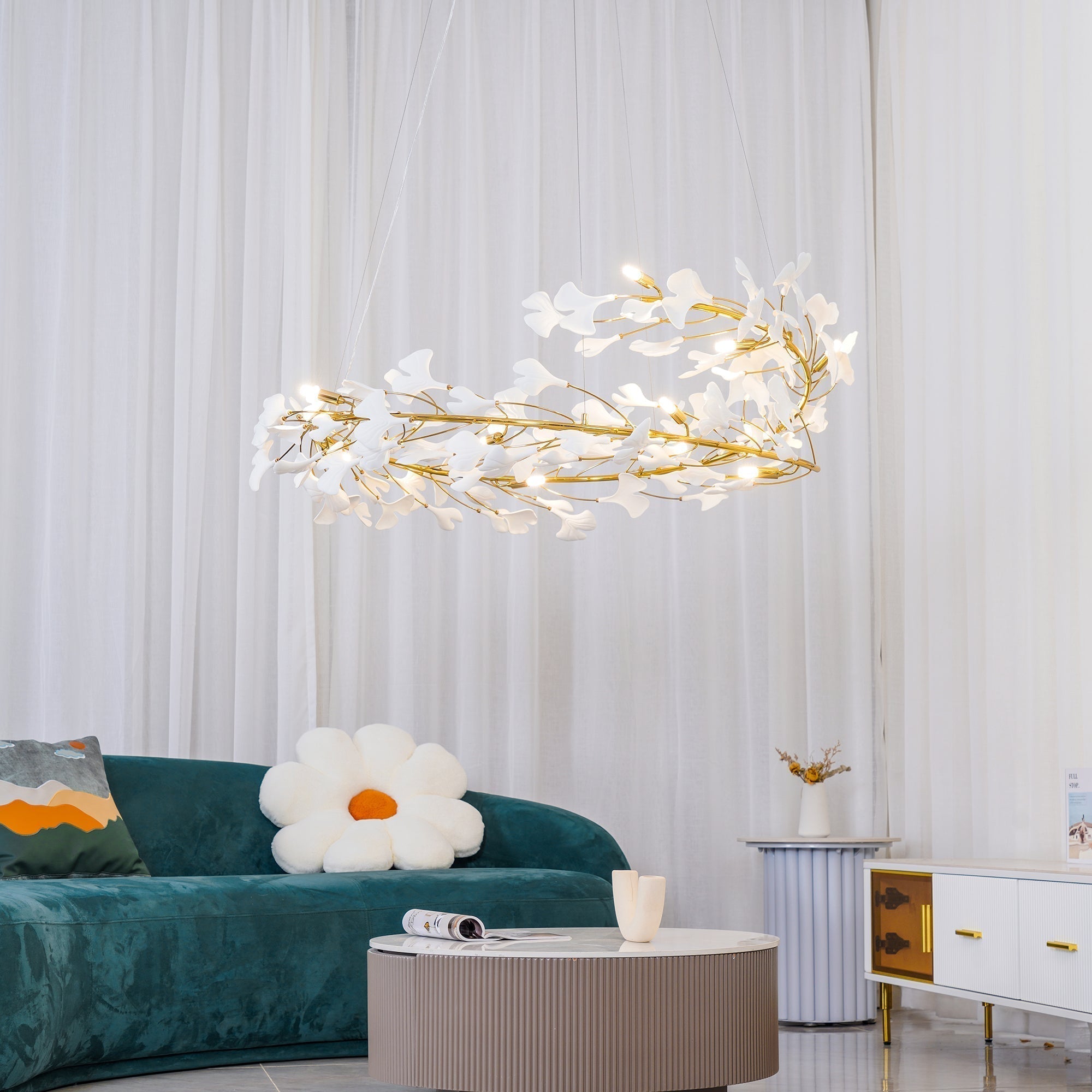 Olivia Suspension de Luxe Moderne à LED, Métal/Céramique, Or, Salon/Salle à Manger - Neutralighting