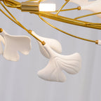 Lustra Suspension Lampe Feuilles de Gingko en Porcelaine Dorée - Neutralighting