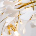 Lustra Suspension Lampe Feuilles de Gingko en Porcelaine Dorée - Neutralighting