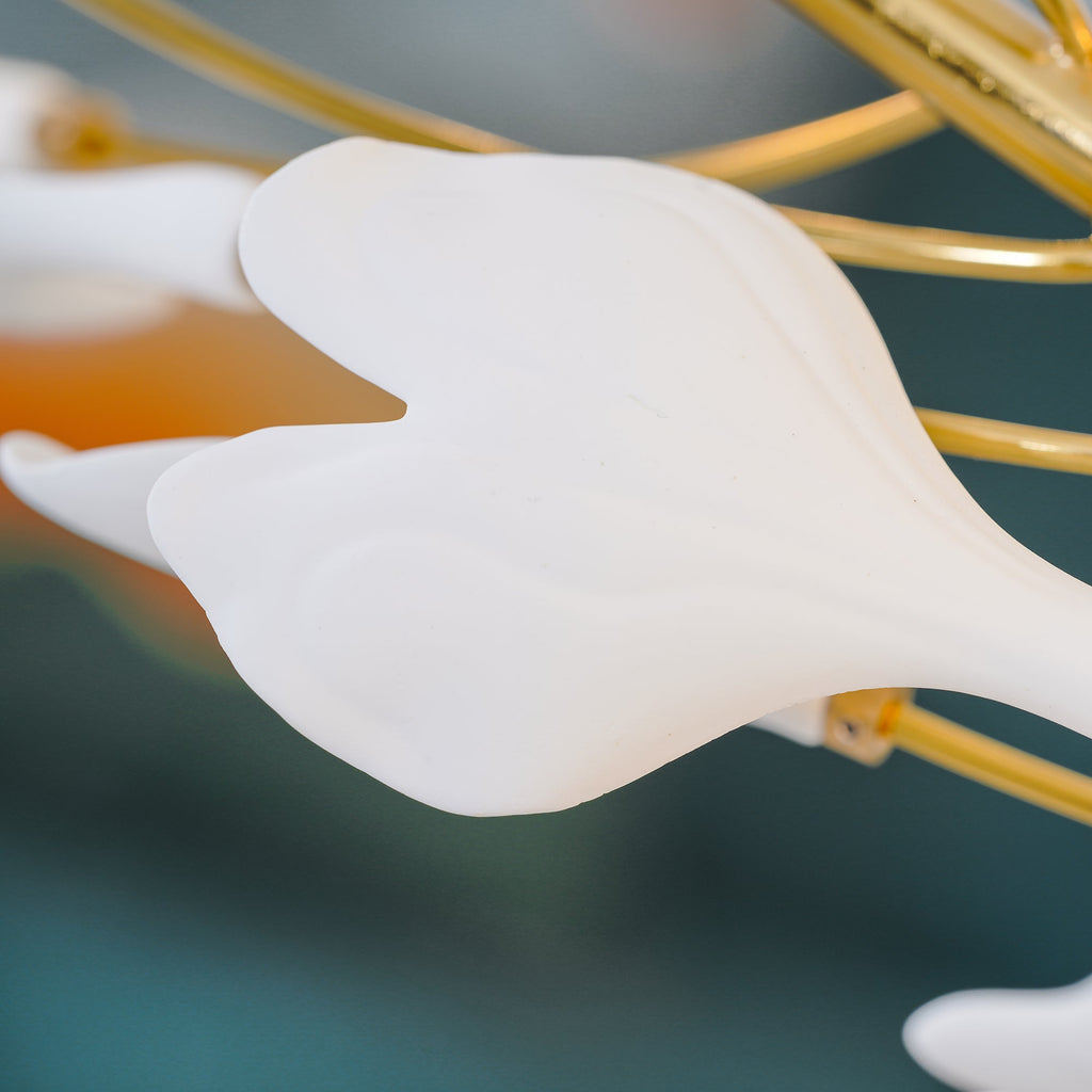 Lustra Suspension Lampe Feuilles de Gingko en Porcelaine Dorée - Neutralighting