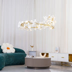 Lustra Suspension Lampe Feuilles de Gingko en Porcelaine Dorée - Neutralighting