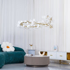Lustra Suspension Lampe Feuilles de Gingko en Porcelaine Dorée - Neutralighting
