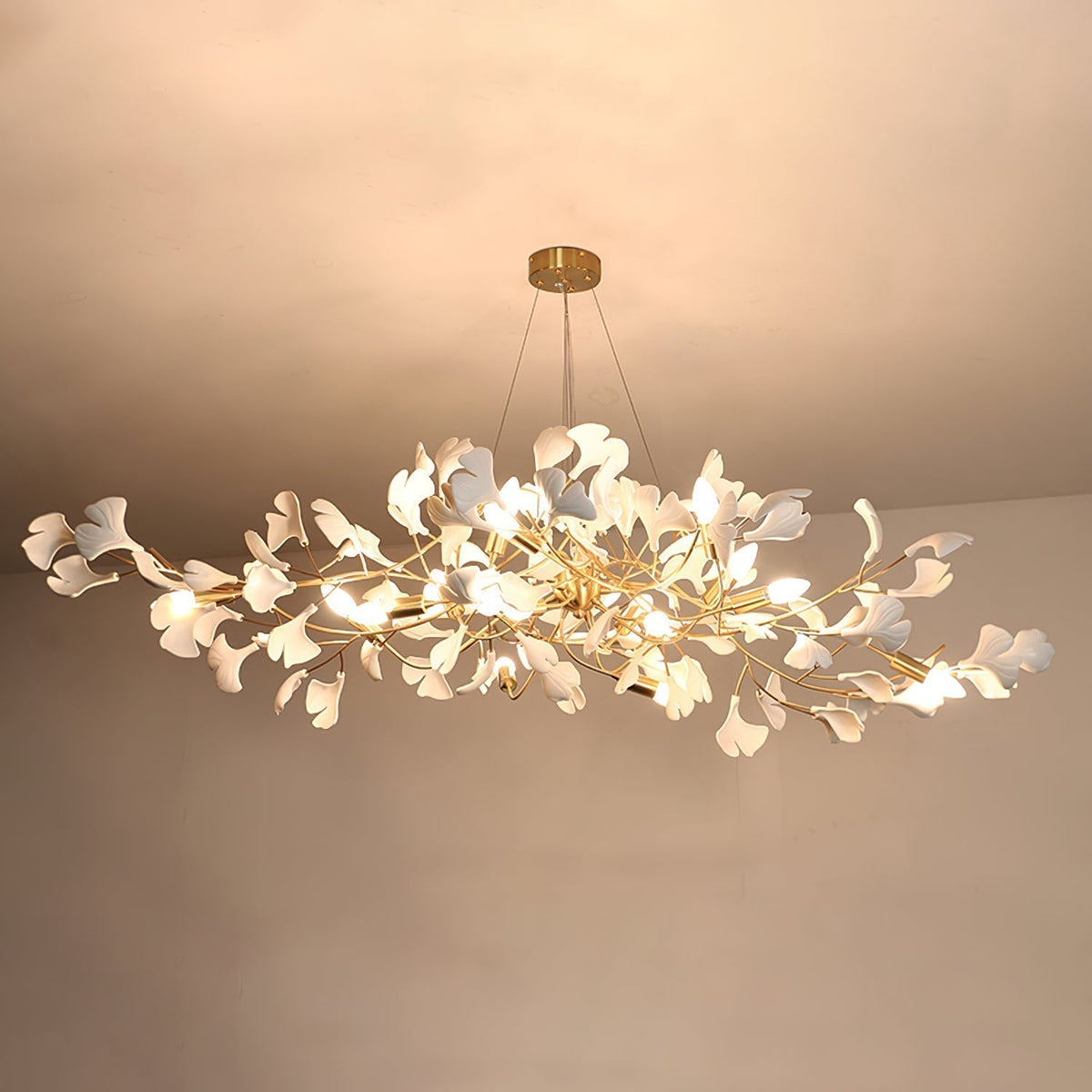Gingko Lustre Version Longue Porcelaine Branche de Feuille Organique - Neutralighting