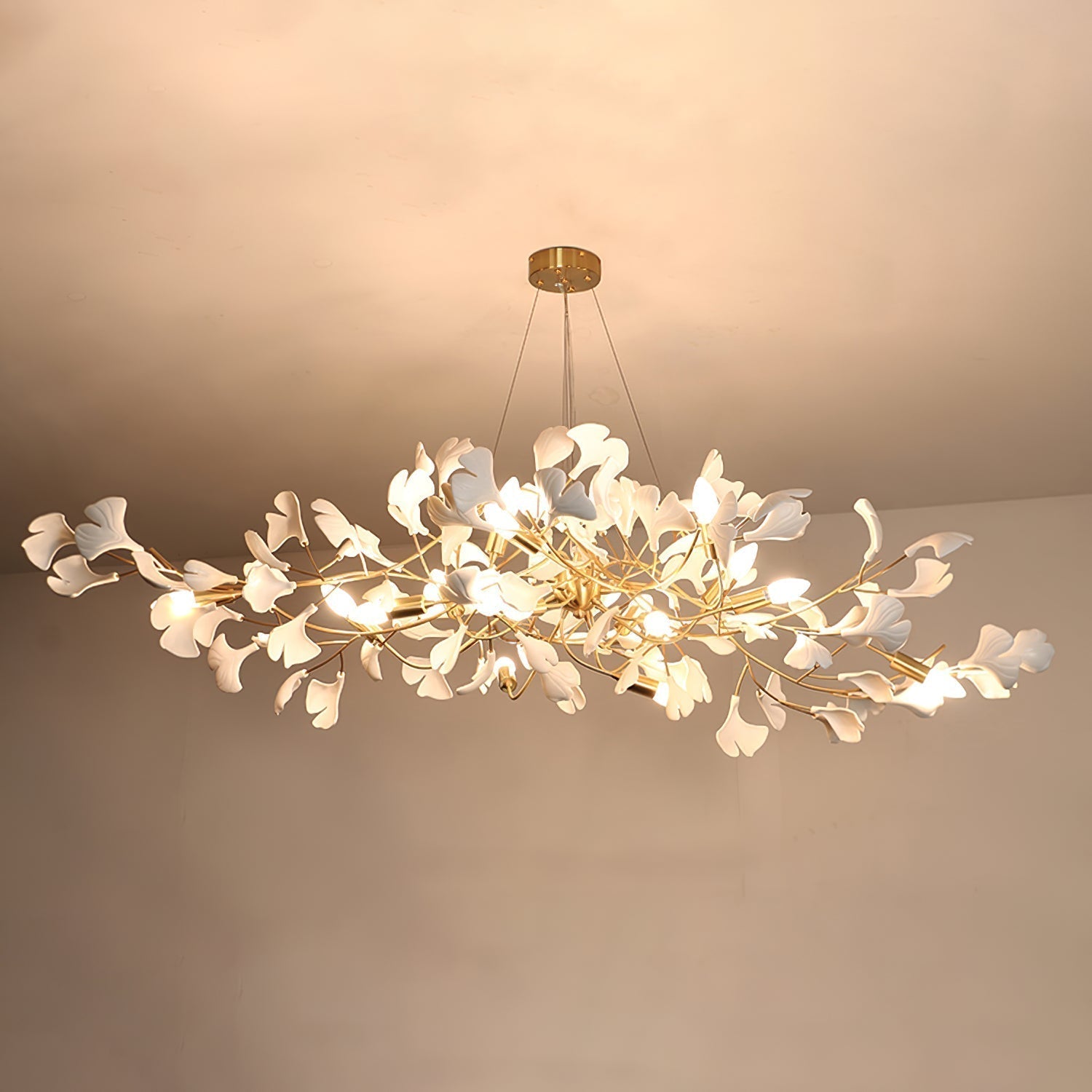 Gingko Lustre Longue Version Porcelaine Nature Inspiré - Neutralighting