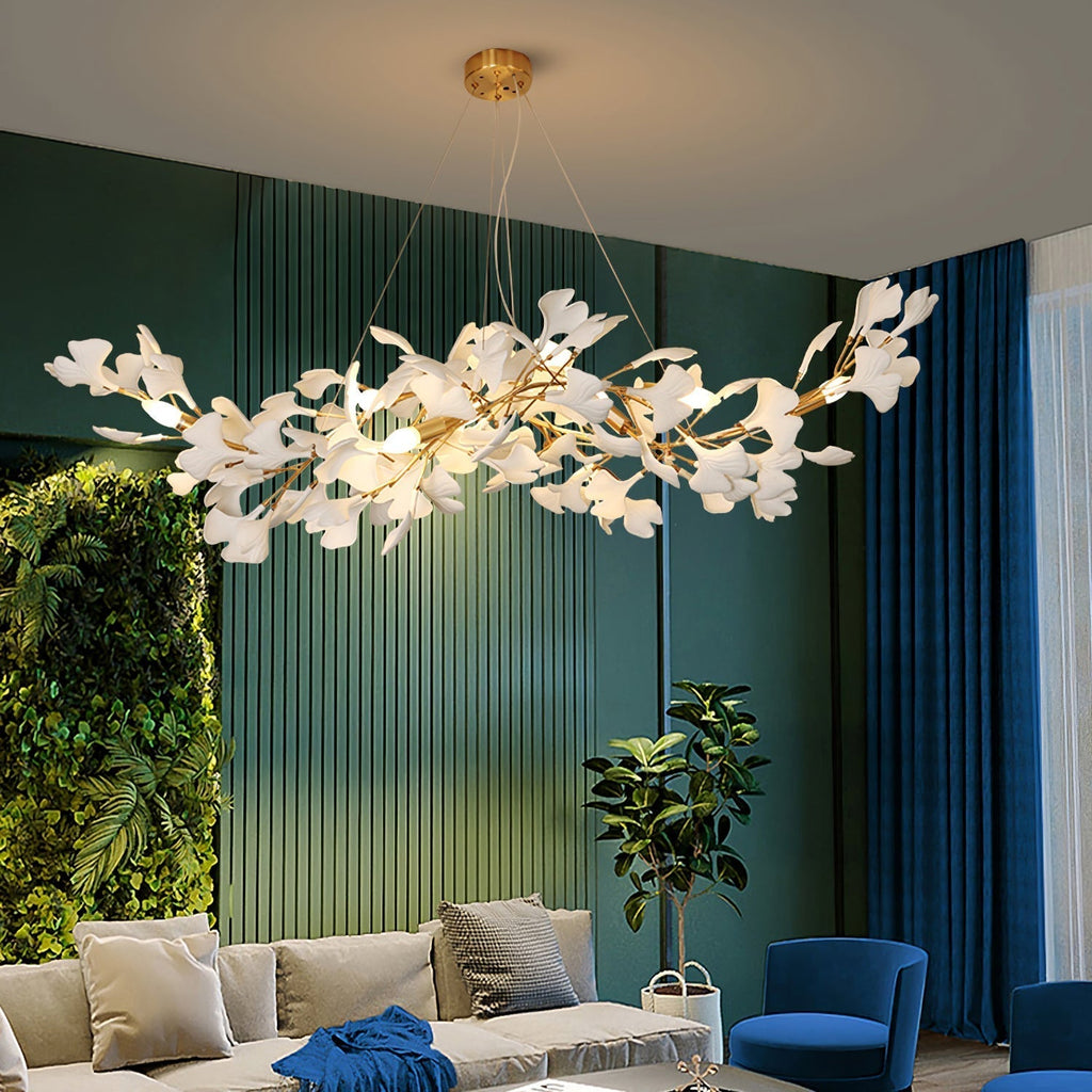 Gingko Lustre Version Longue Porcelaine Branche de Feuille Organique - Neutralighting