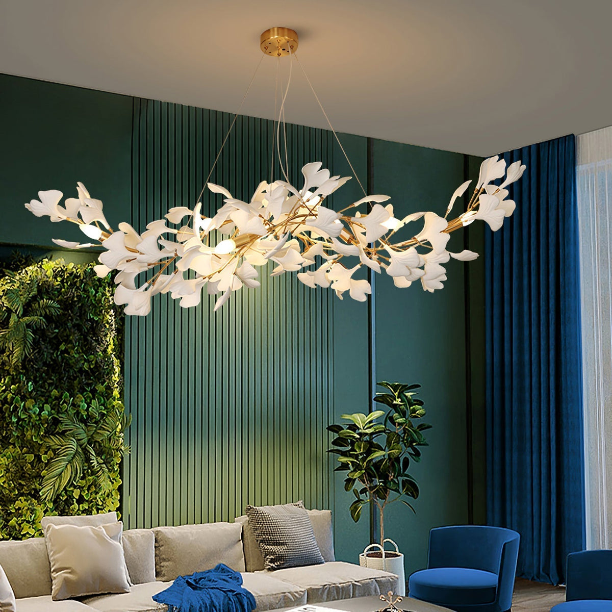Gingko Lustre Version Longue Porcelaine Branche de Feuille Organique - Neutralighting