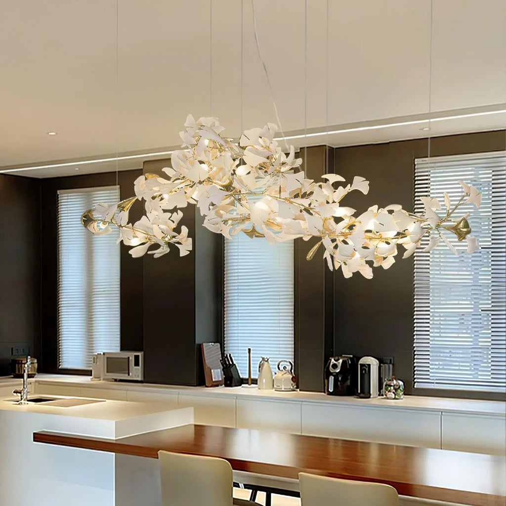 Gingko Lustre Version Longue Porcelaine Branche de Feuille Organique - Neutralighting