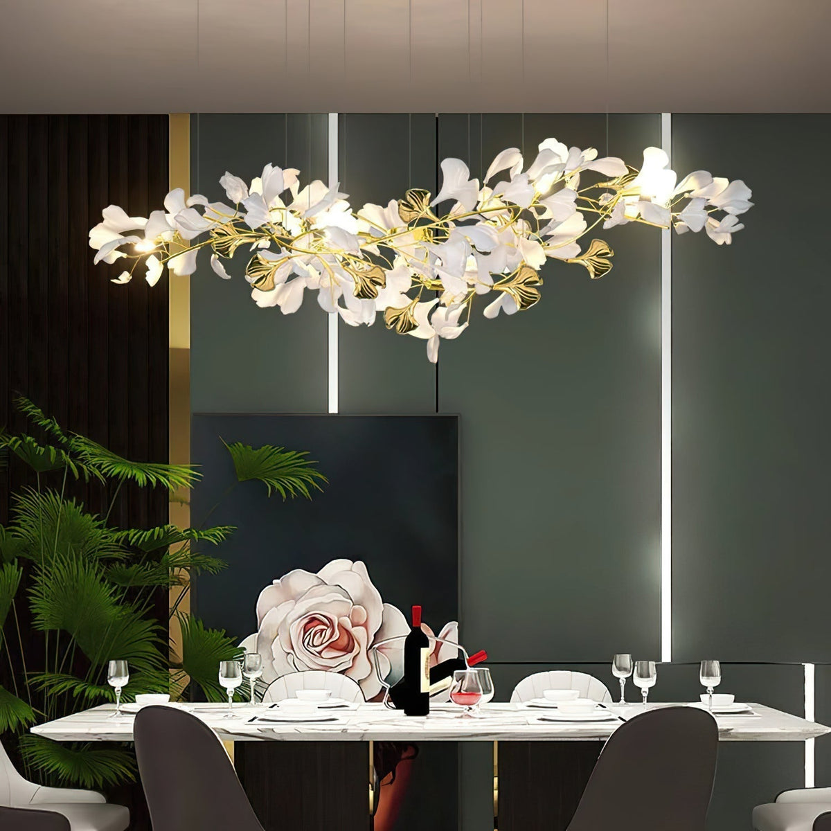Gingko Lustre Version Longue Porcelaine Branche de Feuille Organique - Neutralighting