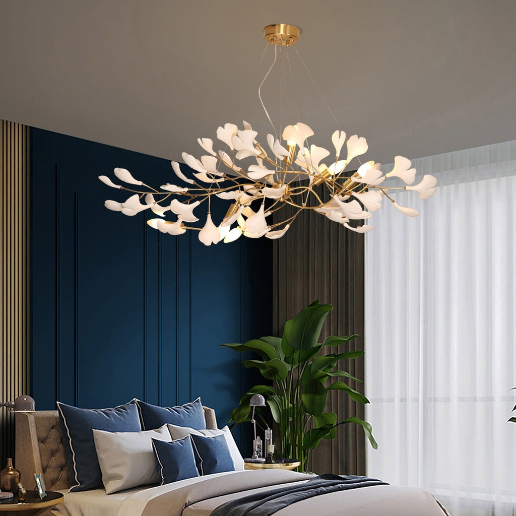 Gingko Lustre Version Longue Porcelaine Branche de Feuille Organique - Neutralighting