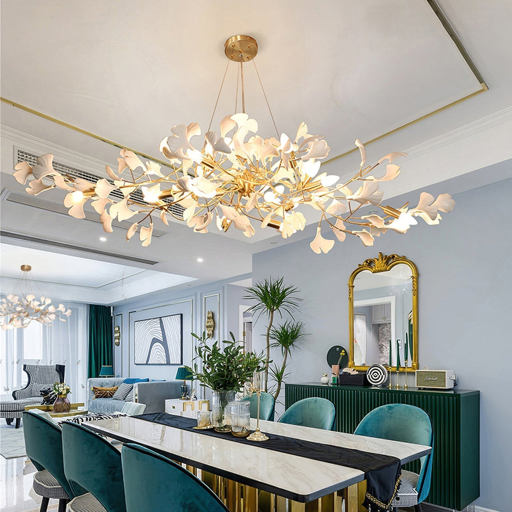 Gingko Lustre Version Longue Porcelaine Branche de Feuille Organique - Neutralighting