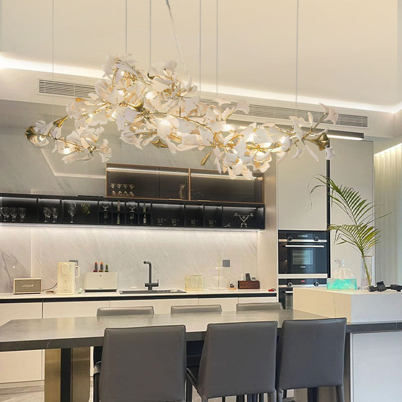 Gingko Lustre Version Longue Porcelaine Branche de Feuille Organique - Neutralighting