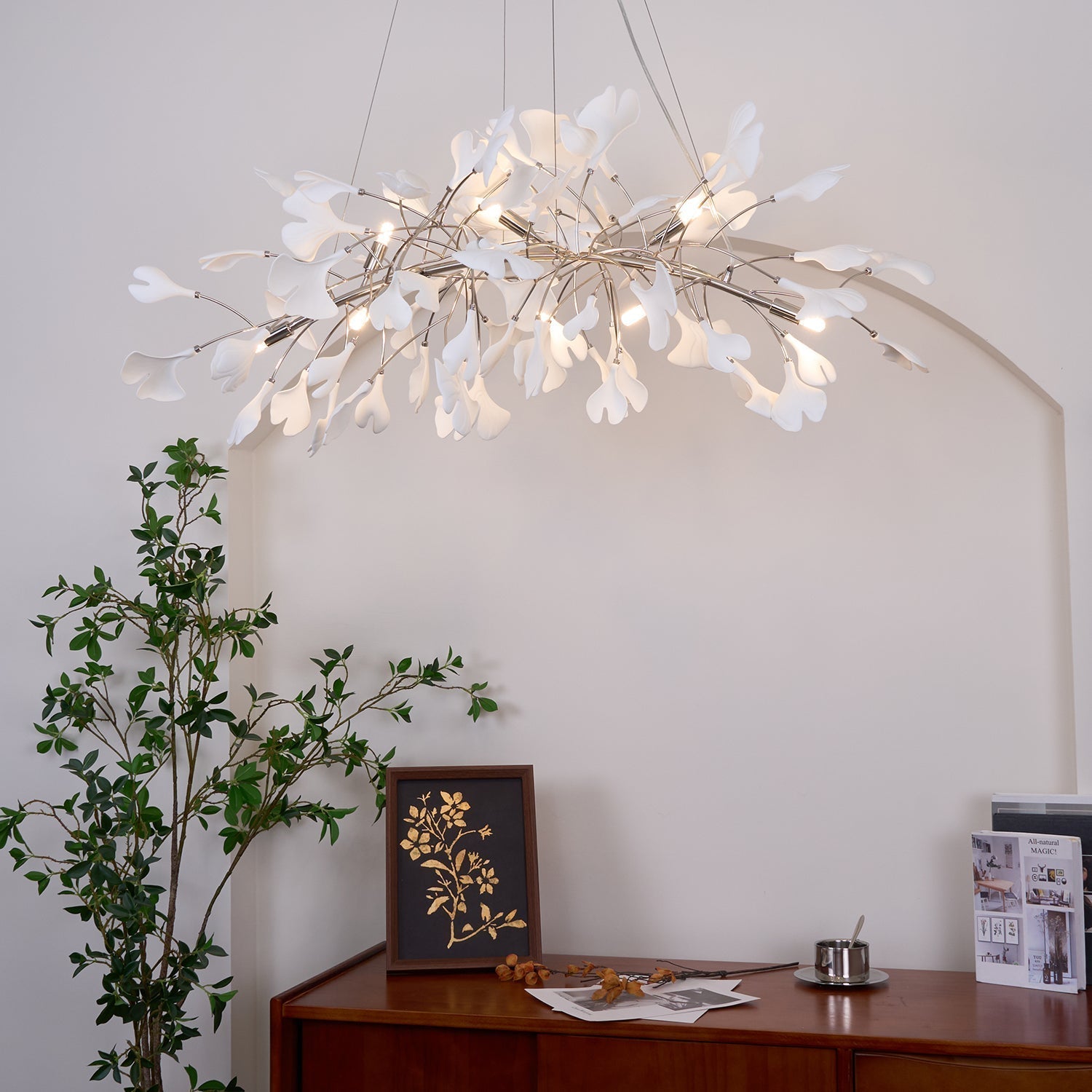 Arux Lustre Ginkgo Art Déco Courbé Vers le Bas - Neutralighting