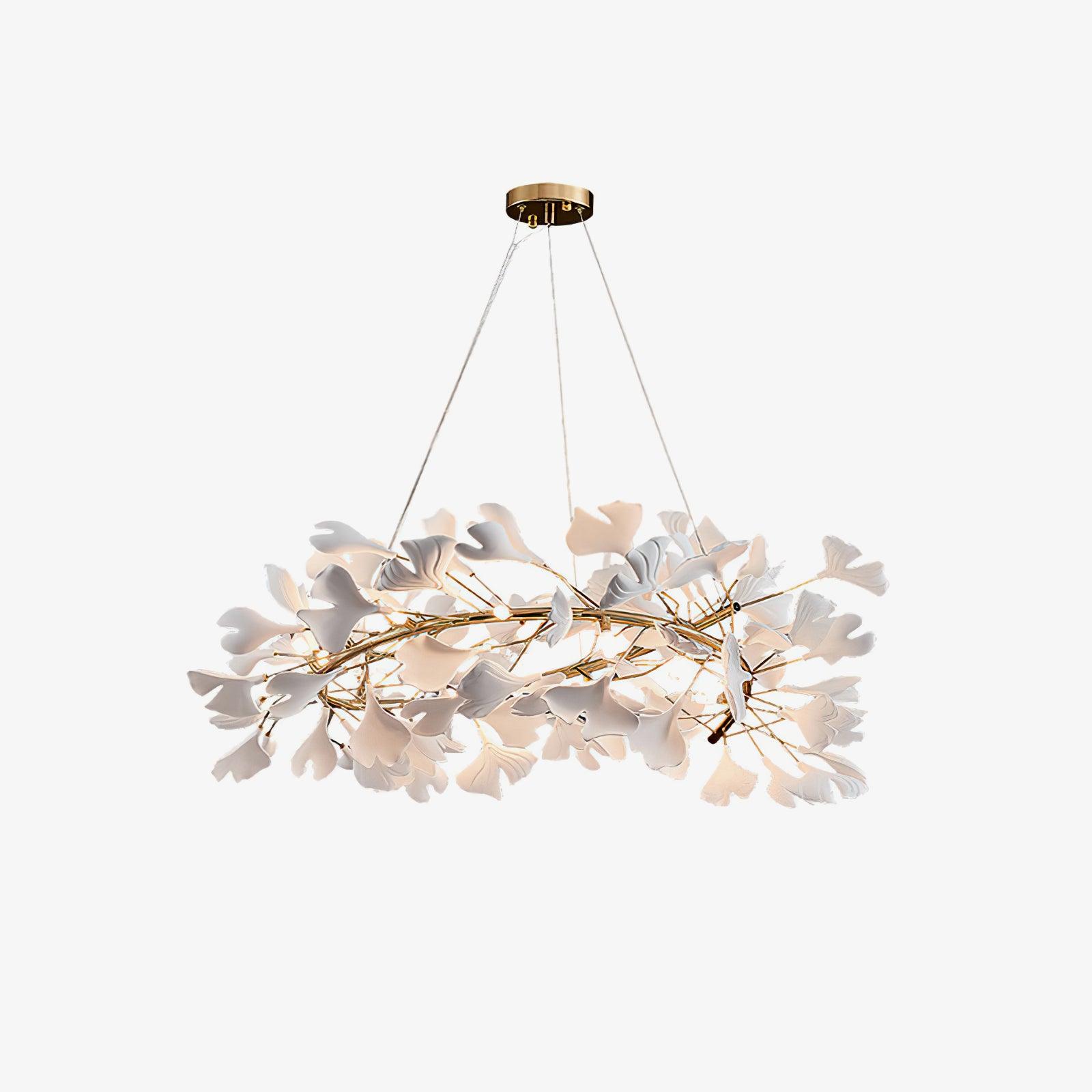 Lustra Suspension Lampe Feuilles de Gingko en Porcelaine Dorée - Neutralighting