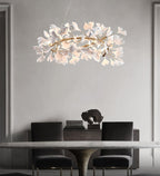 Lustra Suspension Lampe Feuilles de Gingko en Porcelaine Dorée - Neutralighting