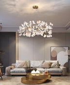 Lustra Suspension Lampe Feuilles de Gingko en Porcelaine Dorée - Neutralighting