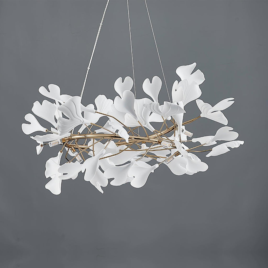 Lustra Suspension Lampe Feuilles de Gingko en Porcelaine Dorée - Neutralighting