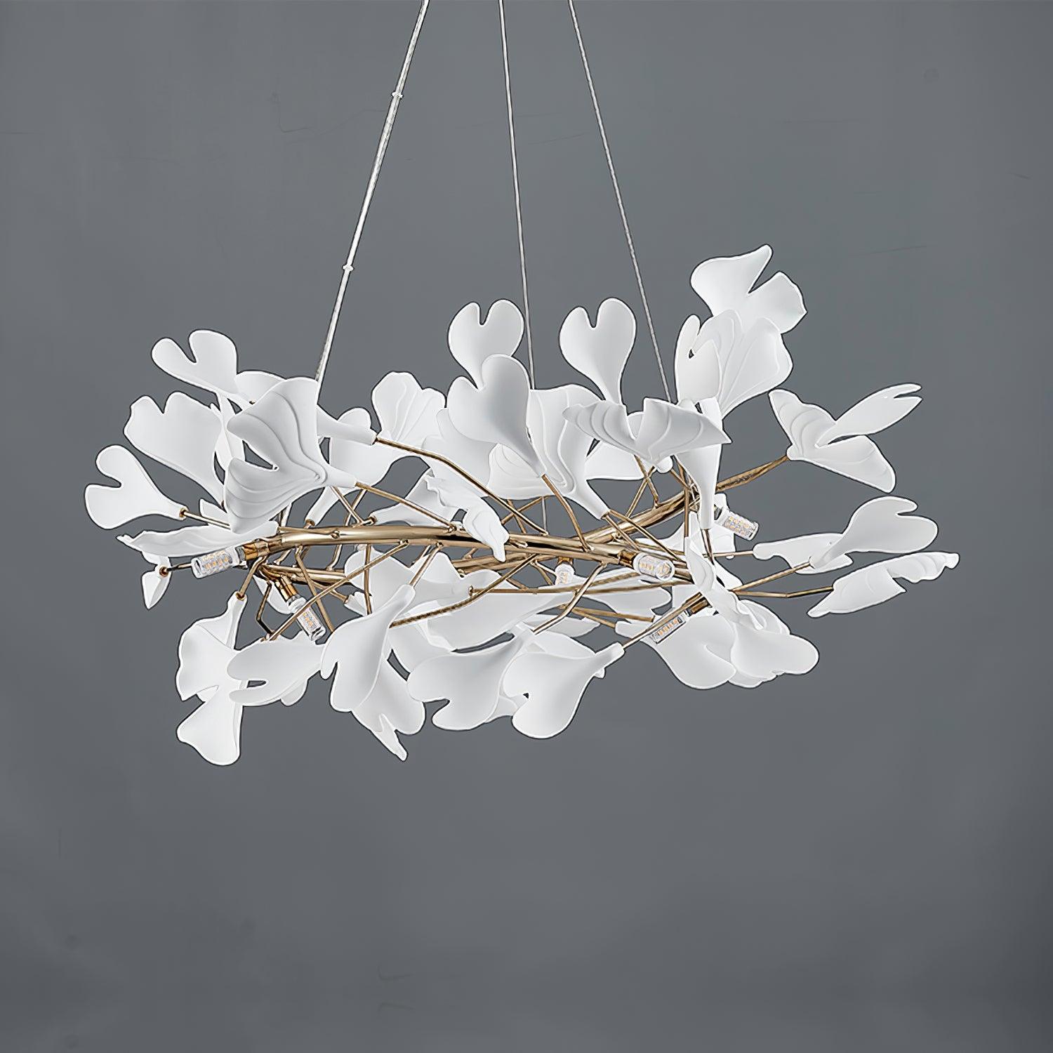 Lustra Suspension Lampe Feuilles de Gingko en Porcelaine Dorée - Neutralighting