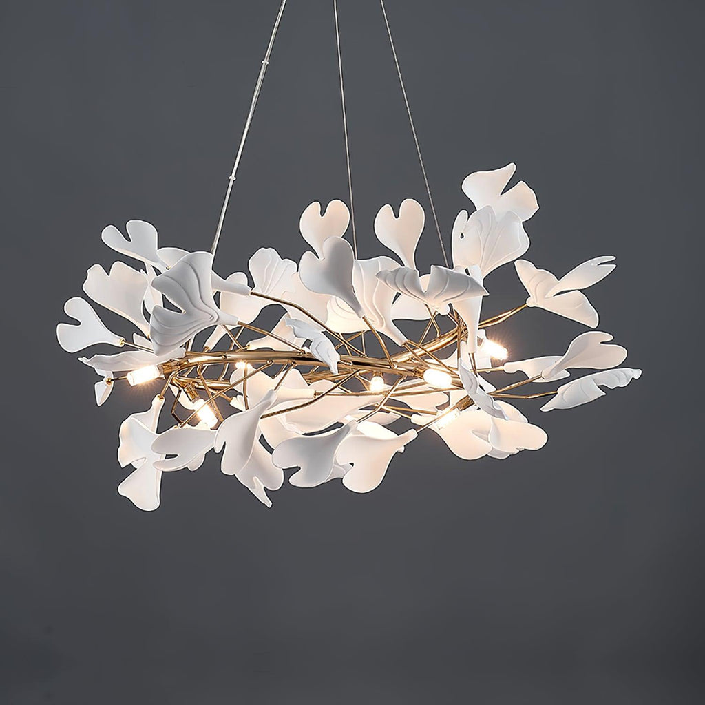 Lustra Suspension Lampe Feuilles de Gingko en Porcelaine Dorée - Neutralighting