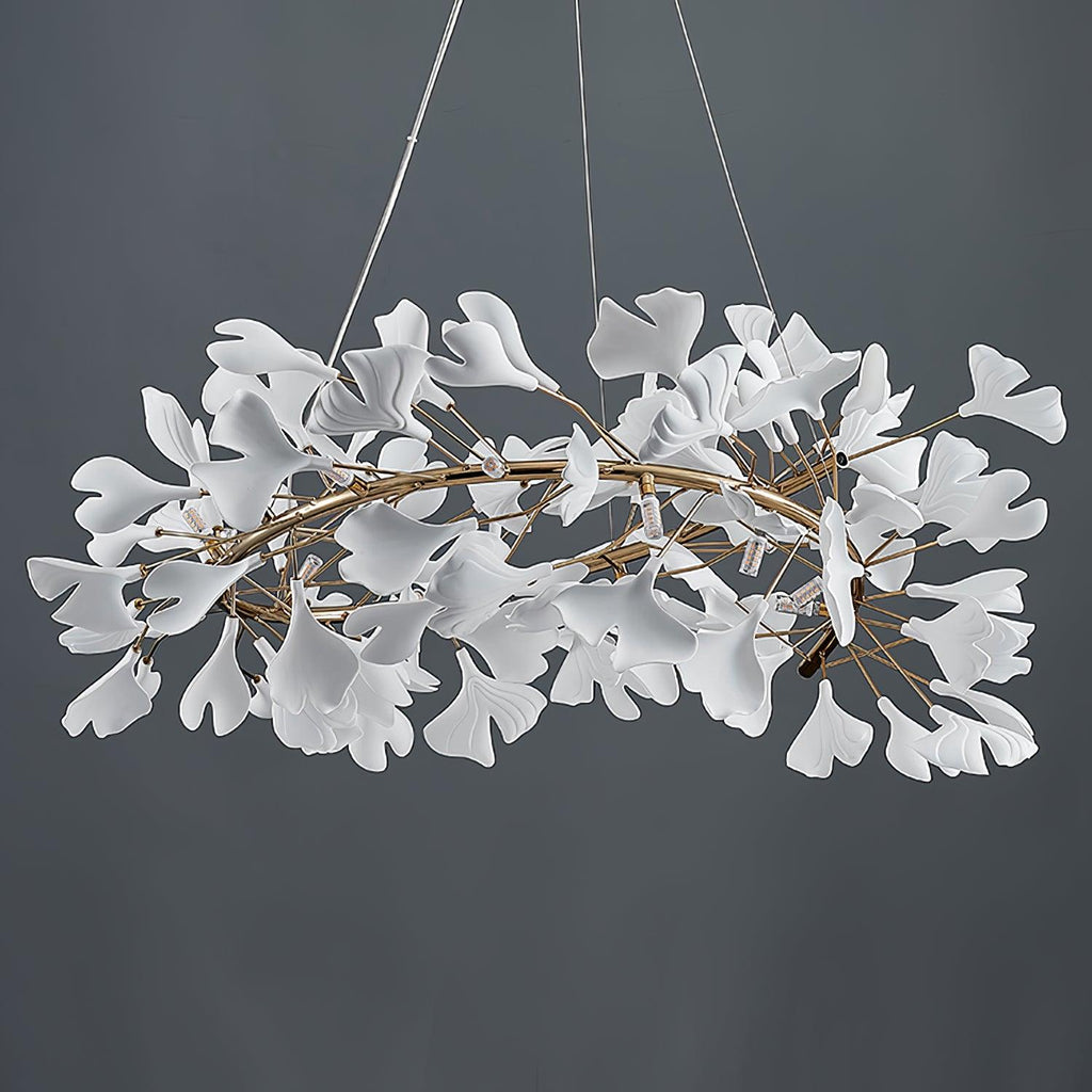 Lustra Suspension Lampe Feuilles de Gingko en Porcelaine Dorée - Neutralighting