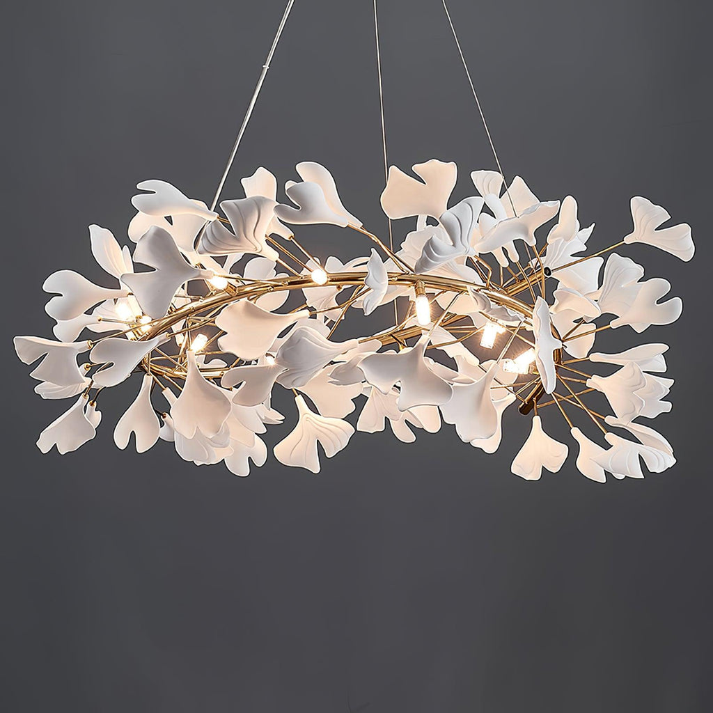 Lustra Suspension Lampe Feuilles de Gingko en Porcelaine Dorée - Neutralighting