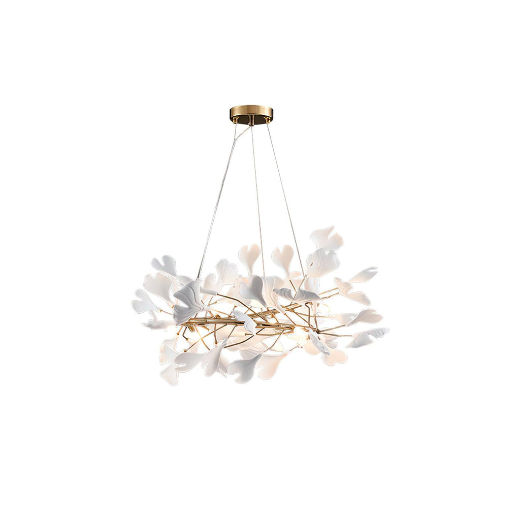 Lustra Suspension Lampe Feuilles de Gingko en Porcelaine Dorée - Neutralighting