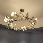 Lustra Suspension Lampe Feuilles de Gingko en Porcelaine Dorée - Neutralighting