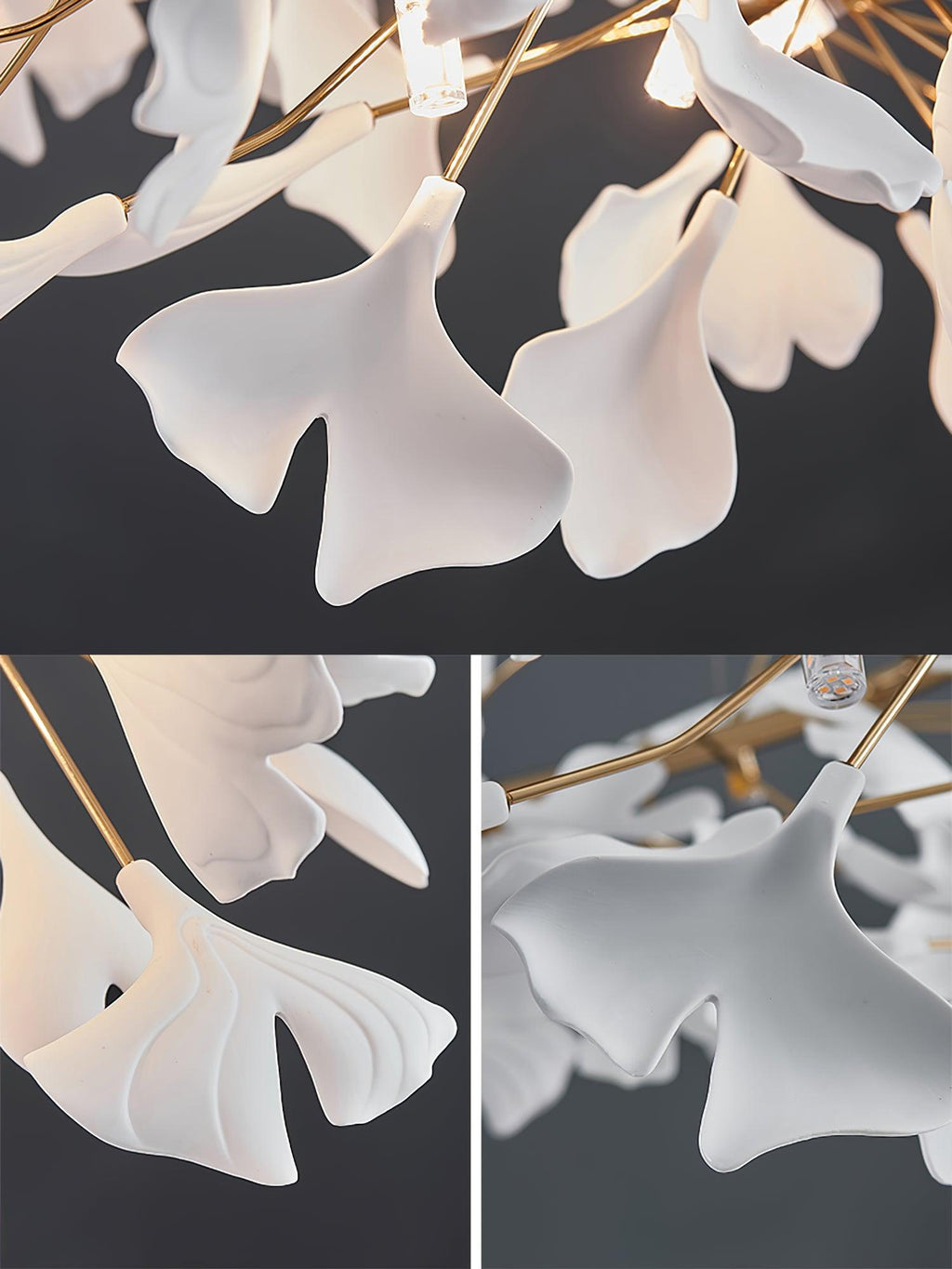 Lustra Suspension Lampe Feuilles de Gingko en Porcelaine Dorée - Neutralighting