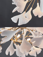 Lustra Suspension Lampe Feuilles de Gingko en Porcelaine Dorée - Neutralighting